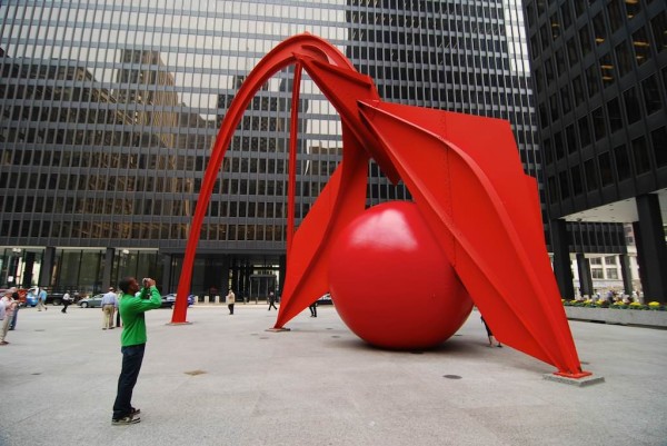 RedBall plays with Calder's 'Flamingo' for RedBall Chicago