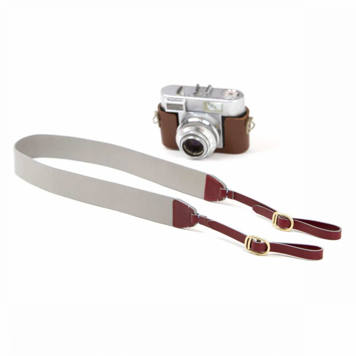 Grey and burgundy leather camera strap by MIansai